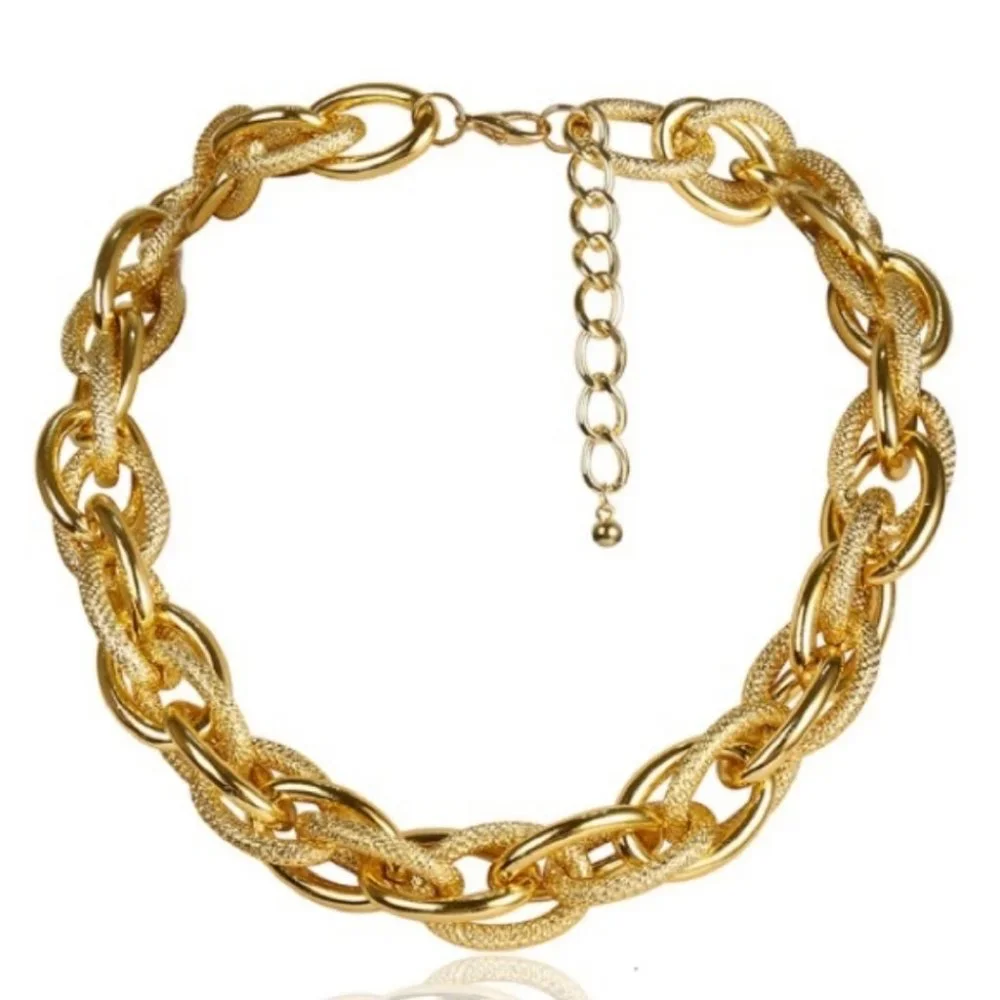 18K Gold Chunky Choker Chain Necklace and Bracelet Set - Picture 2 of 7